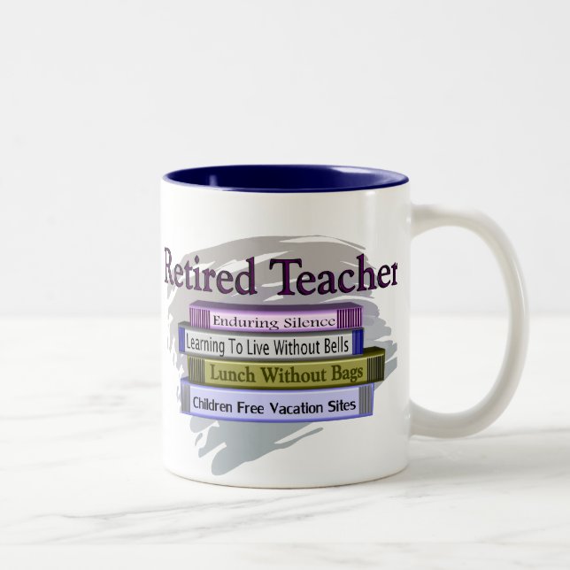 Retired Teacher "Funny Stack of Books" Design Two-Tone Coffee Mug (Right)
