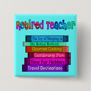 Retired Teacher Gifts Stack of Books Design 2 Inch Square Button