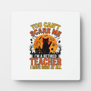 Retired Teacher Halloween Cat Vintage Shirt Design Plaque