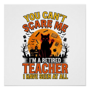 Retired Teacher Halloween Cat Vintage Shirt Design Poster
