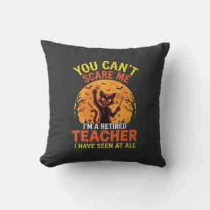 Retired Teacher Halloween Pumpkin Cat Design_1 Throw Pillow