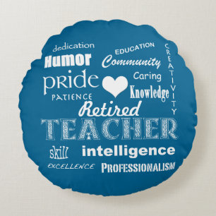 Retired Teacher Pride-White Heart+Customizable Round Pillow