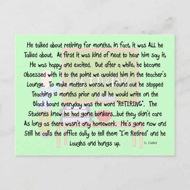 Retired Teacher story art "Obsessed With Retiring" Postcard (Front)