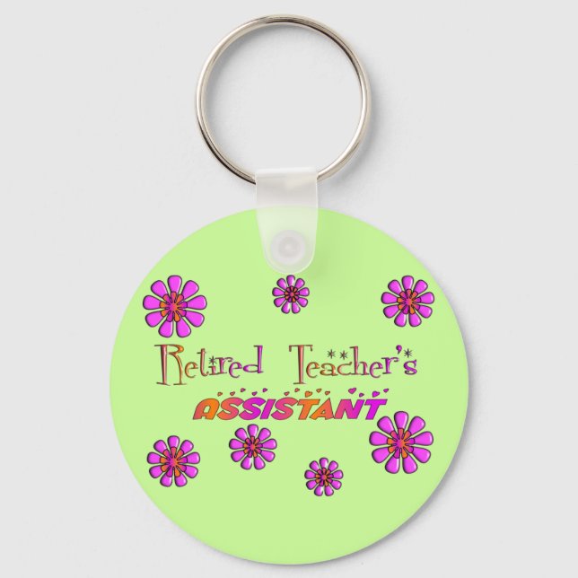 Retired Teachers Assistant Retro Flowers Keychain (Front)