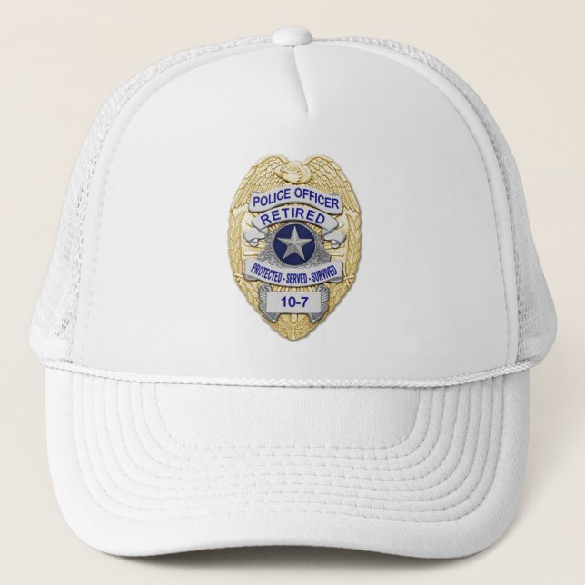 Retired - The Thin Blue Line Badge Trucker Hat (Front)