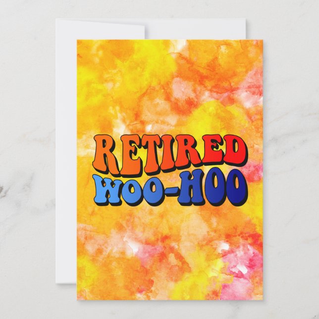 Retired Woo Hoo Watercolor Groovy Text Invitation (Front)