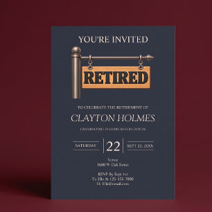 Retired Wooden Hanging Sign Retirement Party Invitation
