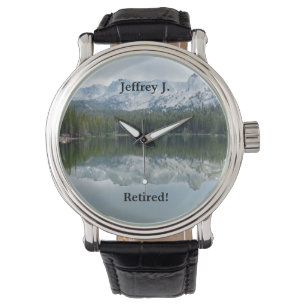 Retired Wrist Watch, Lake Mtns Black Leather Strap Watch