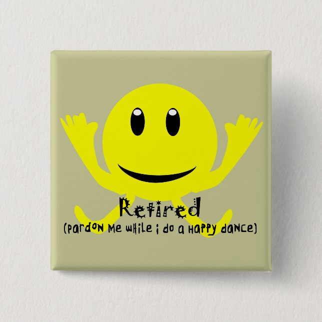 "Retired" YELLOW HAPPY DANCE 2 Inch Square Button (Front)
