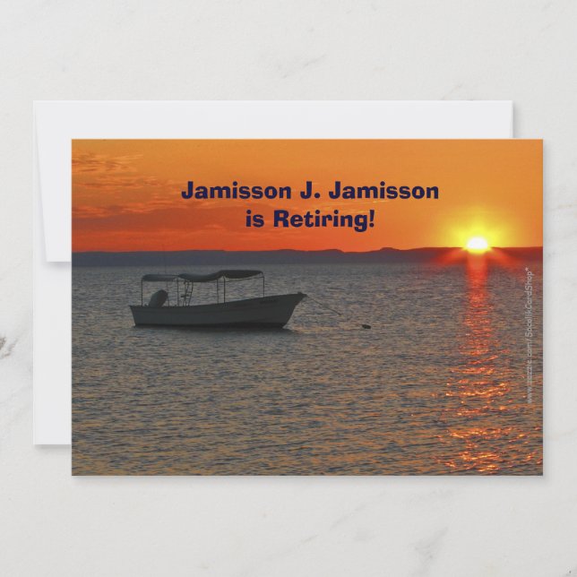 Retirement Announcement  Fishing Boat at Sunset (Front)