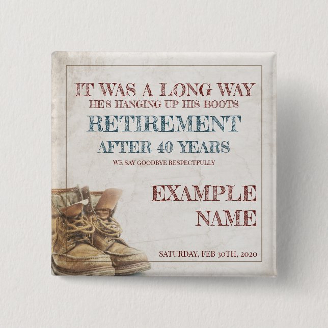 Retirement announcement with old spurs 2 inch square button (Front)