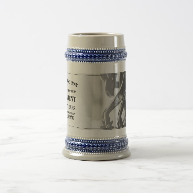 Retirement announcement with old spurs beer stein (Center)