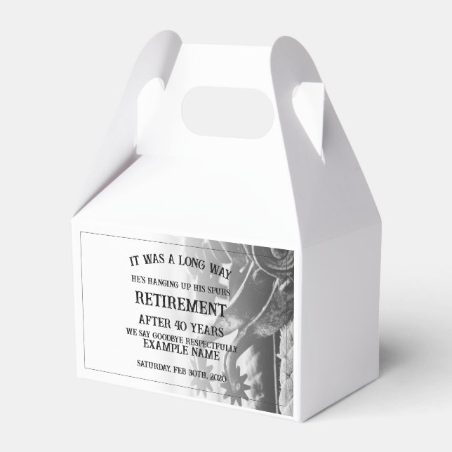 Retirement announcement with old spurs favor box (Front Side)