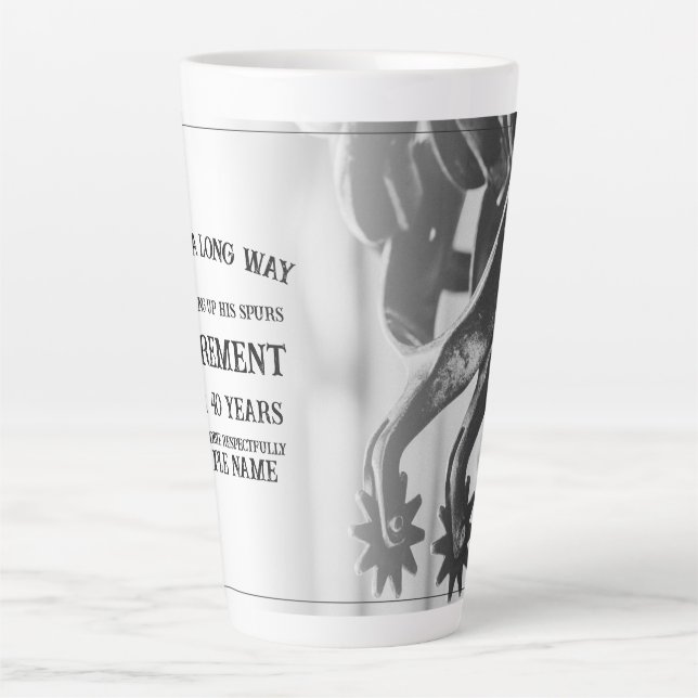 Retirement announcement with old spurs latte mug (Front)