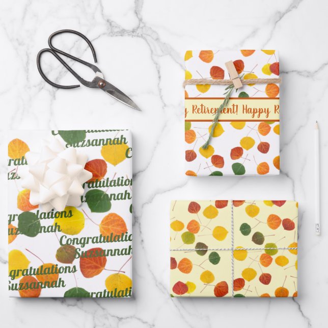 Retirement Autumn Colour Aspen Leaves Custom  Wrapping Paper Sheet (Front)