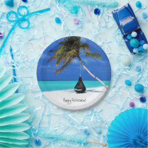 Retirement/Beach and Palm Tree Paper Plate