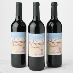 Retirement Beach Coastal Seashell Wine Label