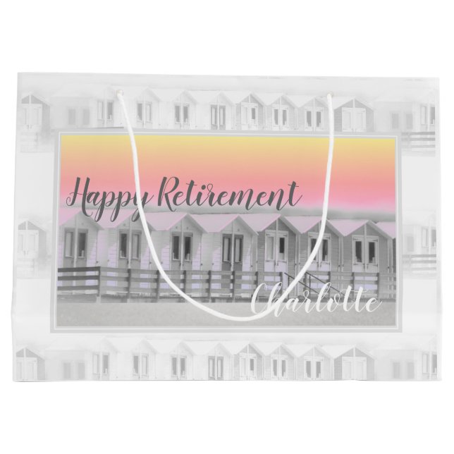 Retirement beach huts at sunset large gift bag (Back)