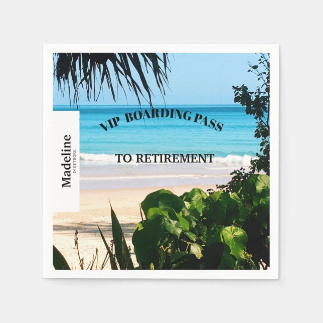 Retirement Beach Scene Boarding Pass Destination  Napkin (Front)