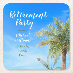 Retirement Beach Theme Party Friends Food Fun Square Paper Coaster