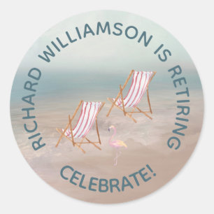 Retirement Beach Themed Party Personalize Classic Round Sticker