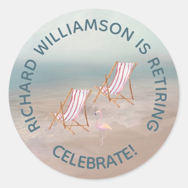 Retirement Beach Themed Party Personalize   Classic Round Sticker (Front)