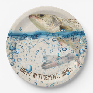 retirement big fish jumping out of water paper plate