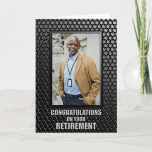 Retirement Black Geometric Pattern Custom Photo Card