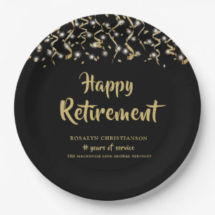 Retirement Black Gold Streamers Years of Service Paper Plate