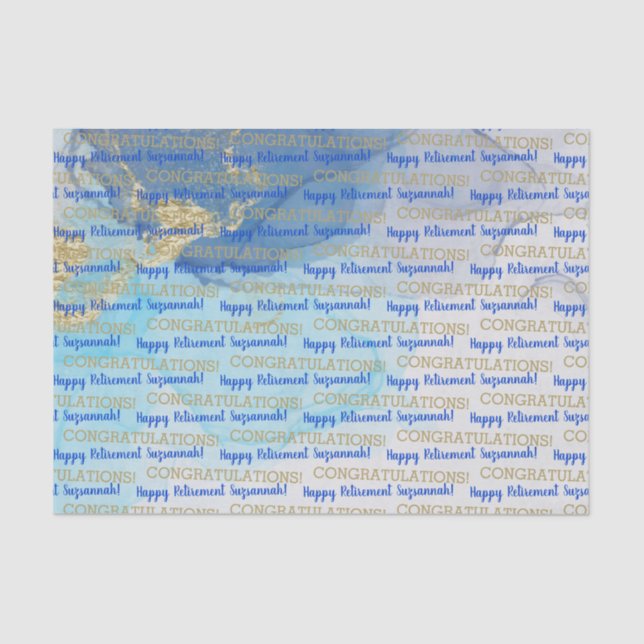 Retirement Blue Gold Geode Watercolor Custom Tissue Paper (Front)