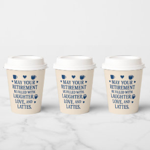 Retirement Blue Typography Coffee Latte Hearts  Paper Cups