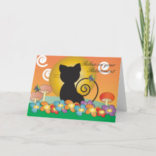 Retirement Card with Black Cat watching a sunset