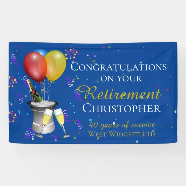 Retirement Celebration Fizz Congratulations Blue Banner (Horizontal)