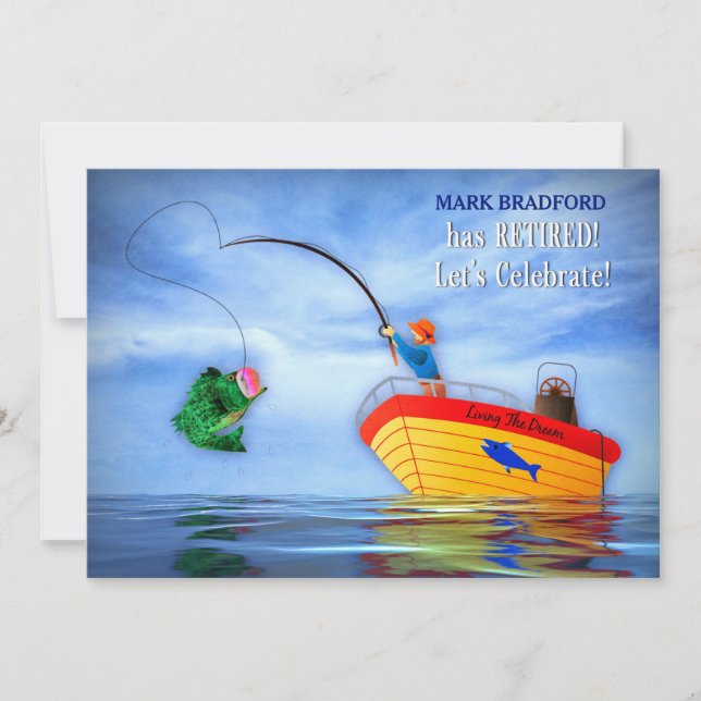 Retirement Celebration for Him Fishing in Boat Invitation (Front)