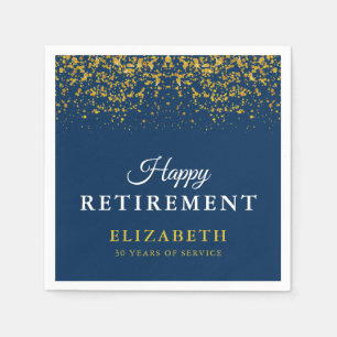 Retirement Celebration Party Gold Glitter Blue Napkin