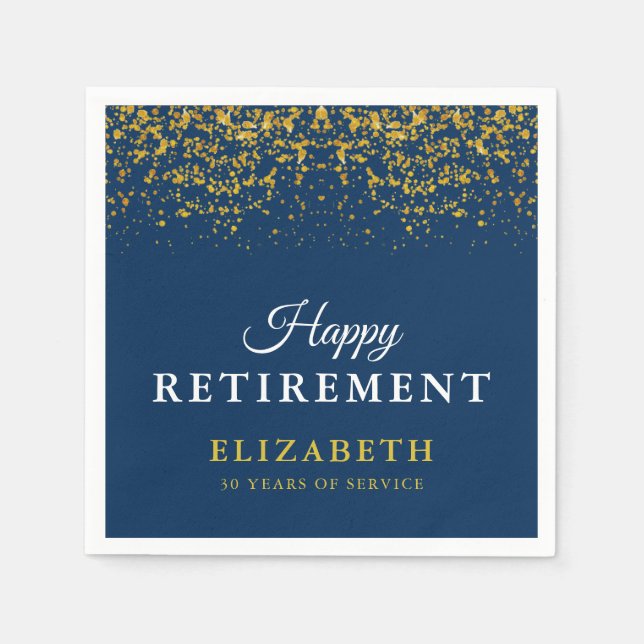 Retirement Celebration Party Gold Glitter Blue Napkin (Front)