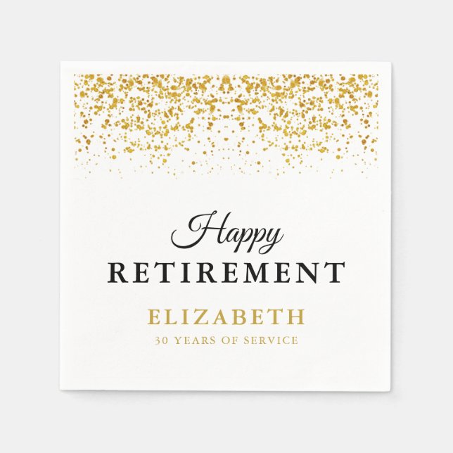 Retirement Celebration Party Gold Glitter Napkins (Front)
