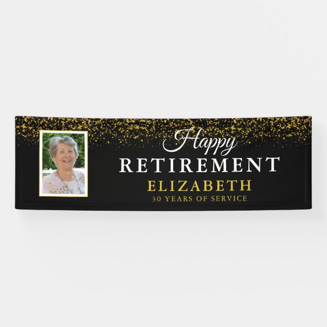 Retirement Celebration Party Gold Glitter Photo Ba Banner (Horizontal)