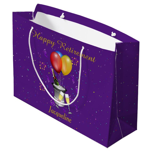 Retirement Celebration Sparkling Wine Purple Large Gift Bag (Back Angled)
