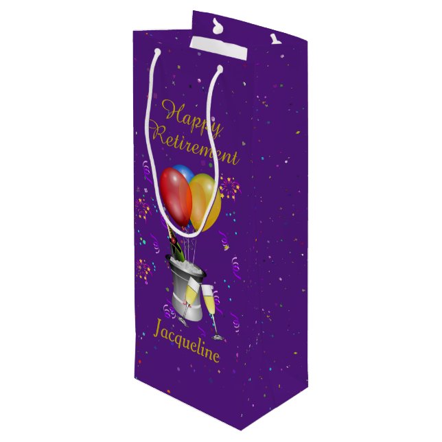 Retirement  Celebration Sparkling Wine Purple  Wine Gift Bag (Back Angled)
