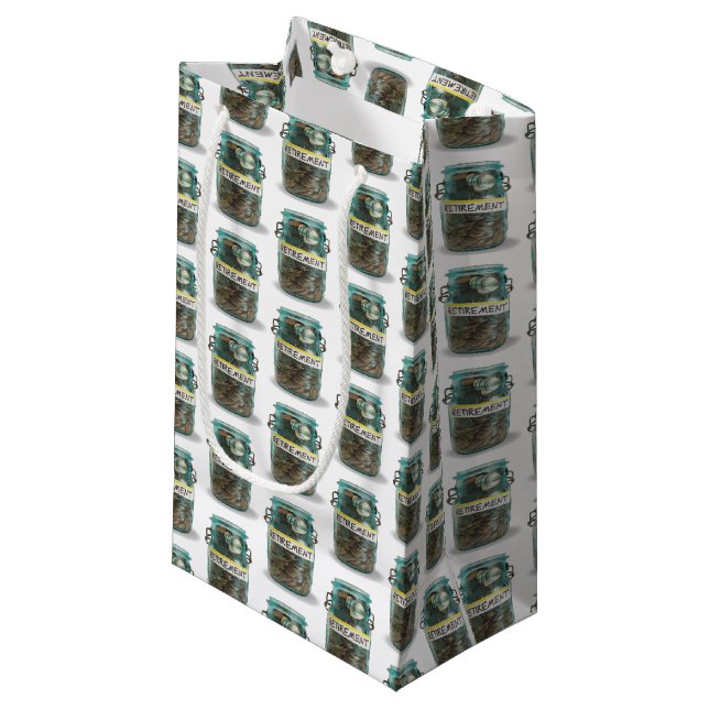 retirement coin in jar small gift bag (Front Angled)