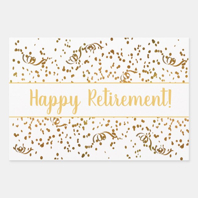 Retirement Colourful Confetti Streamers Gold Custo Wrapping Paper Sheet (Front)