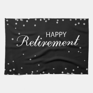 Retirement Congratulations Black with Silver Spark Kitchen Towel