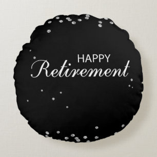 Retirement Congratulations Black with Silver Spark Round Pillow