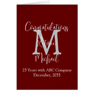 Retirement Congratulations, Burgundy Grey Monogram