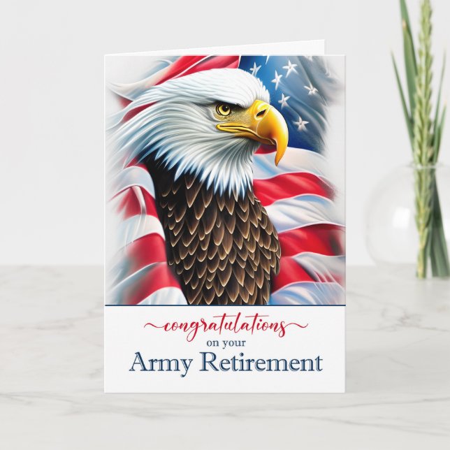 Retirement Congratulations Eagle and American Flag Card (Front)