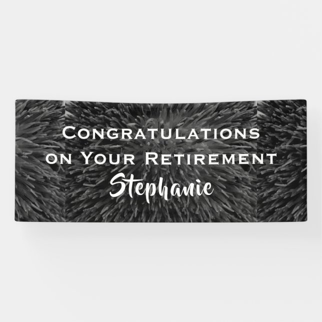 Retirement Congratulations Name Black White Floral Banner (Horizontal)