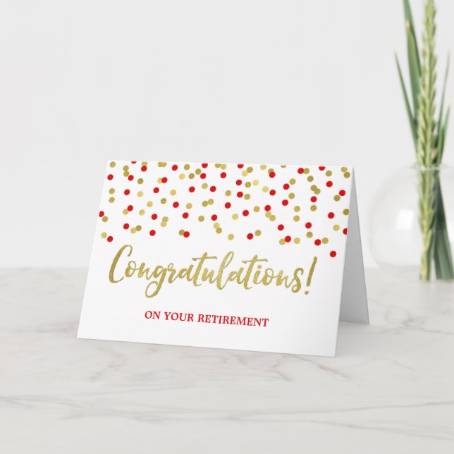 Retirement Congratulations Red Gold Confetti Card (Front)