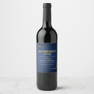 Retirement Corporate Elegant Blue Gold Wine Label