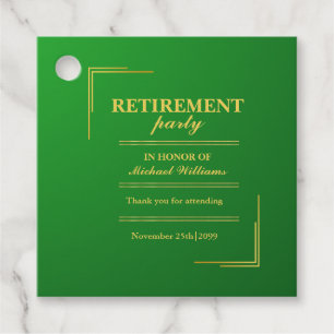 Retirement Corporate Elegant Green Gold Favour Tags